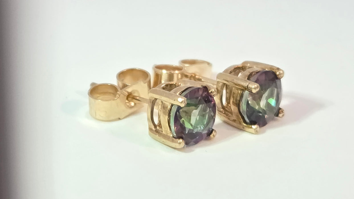 Vintage: 9ct Yellow Gold Mystic Topaz Stud Earrings