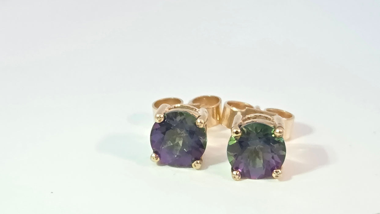Vintage: 9ct Yellow Gold Mystic Topaz Stud Earrings