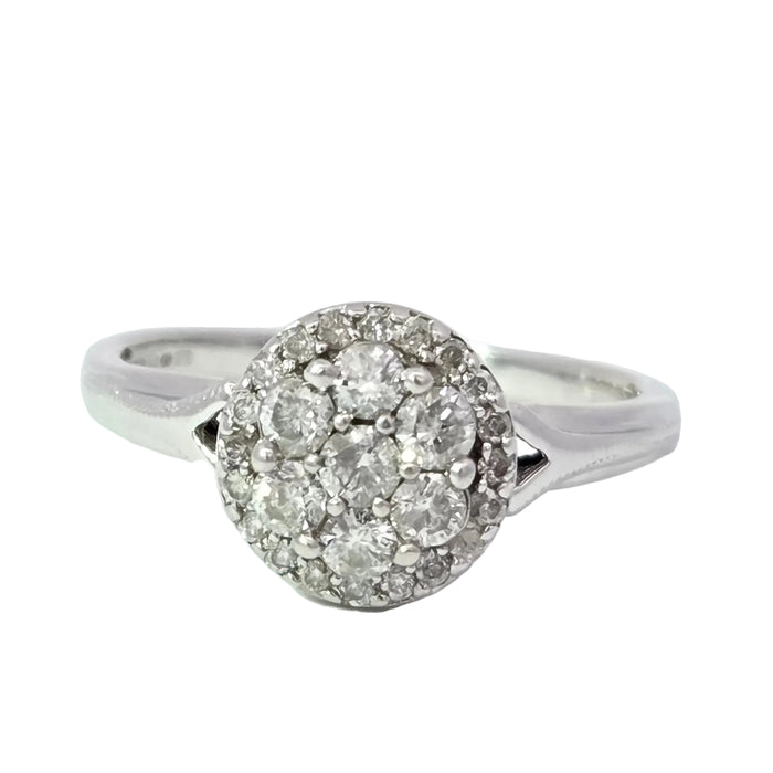 Vintage: 9ct White Gold Diamond 0.56ct Round Halo Cluster Ring