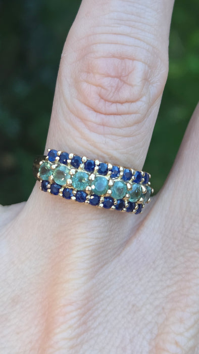 Vintage: 9ct Yellow Gold Blue & Green Sapphire Dress Ring