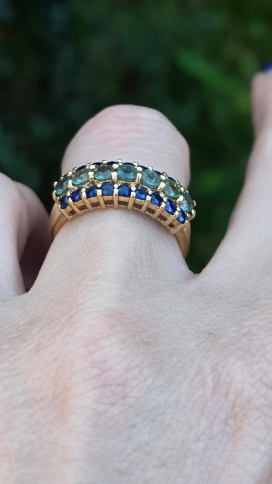 Vintage: 9ct Yellow Gold Blue & Green Sapphire Dress Ring