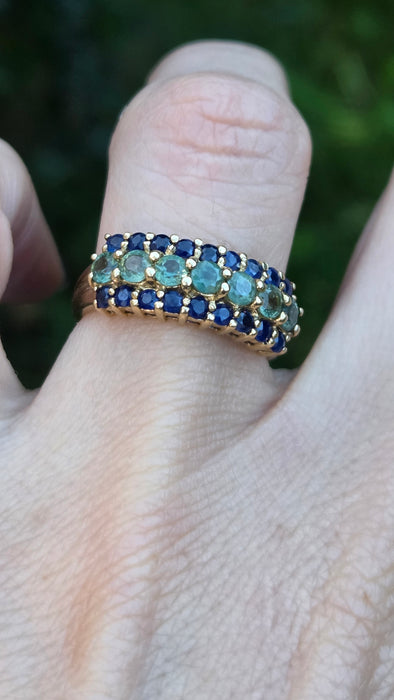 Vintage: 9ct Yellow Gold Blue & Green Sapphire Dress Ring