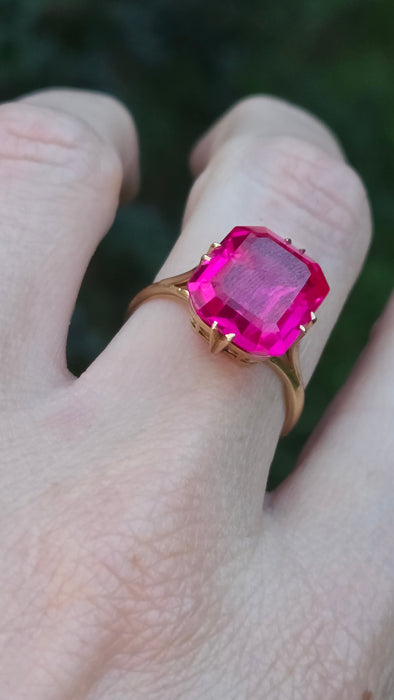 Vintage: Russian 14ct Yellow Gold Ruby Approx. 8ct Solitaire Ring