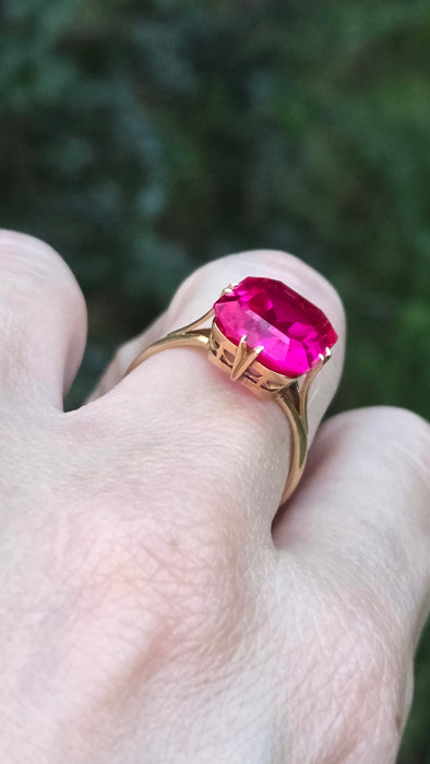 Vintage: Russian 14ct Yellow Gold Ruby Approx. 8ct Solitaire Ring