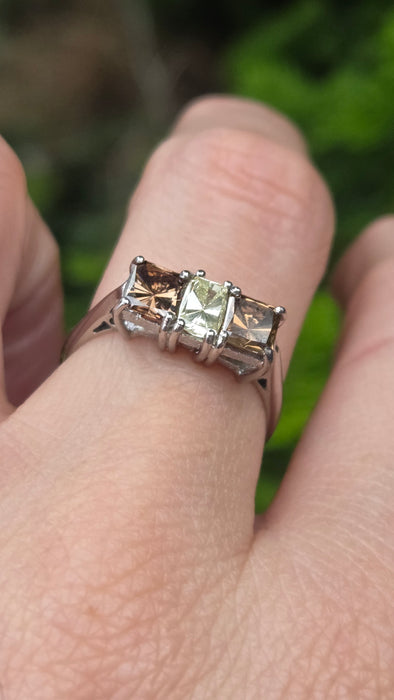 Vintage: 18ct White Gold Chocolate & White Diamond Three Stone Ring — 1.94ct