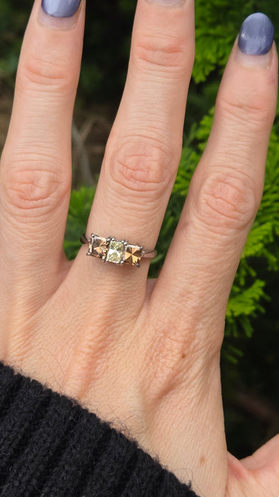 Vintage: 18ct White Gold Chocolate & White Diamond Three Stone Ring — 1.94ct