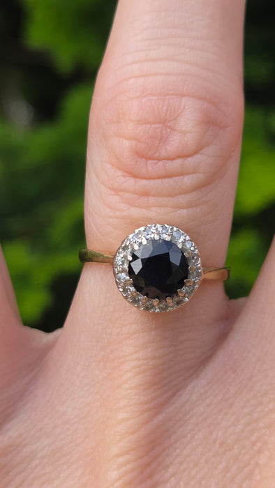 Vintage: 18ct Gold Sapphire & Diamond Art Deco Style Cluster Ring