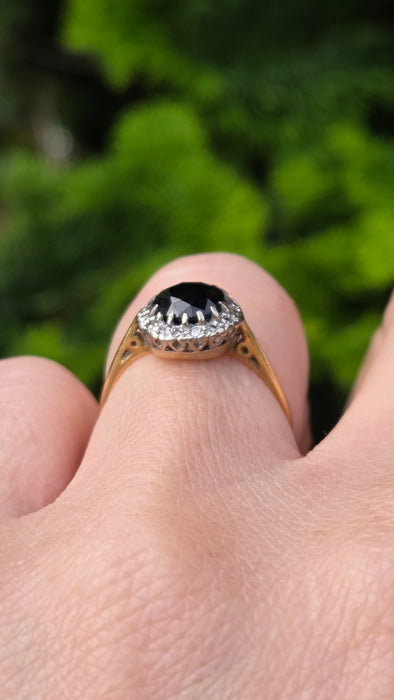 Vintage: 18ct Gold Sapphire & Diamond Art Deco Style Cluster Ring