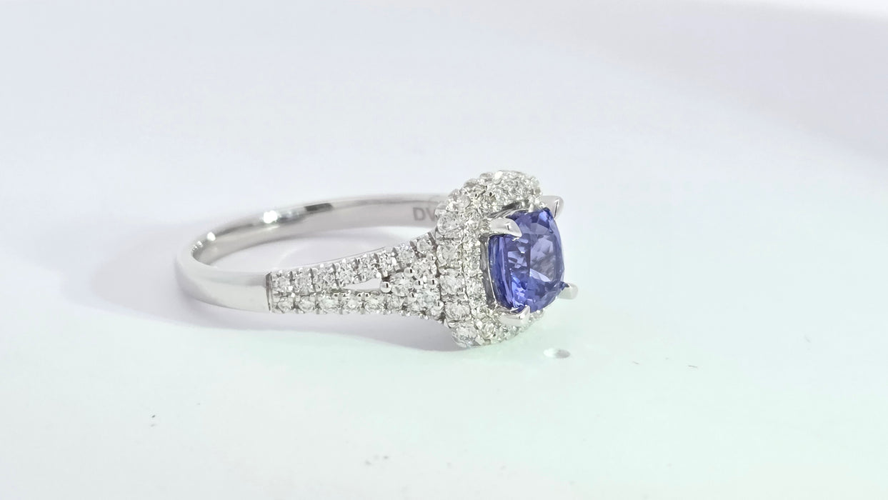 Vintage: 18ct White Gold Tanzanite & Diamond 0.75ct Halo Dress Ring