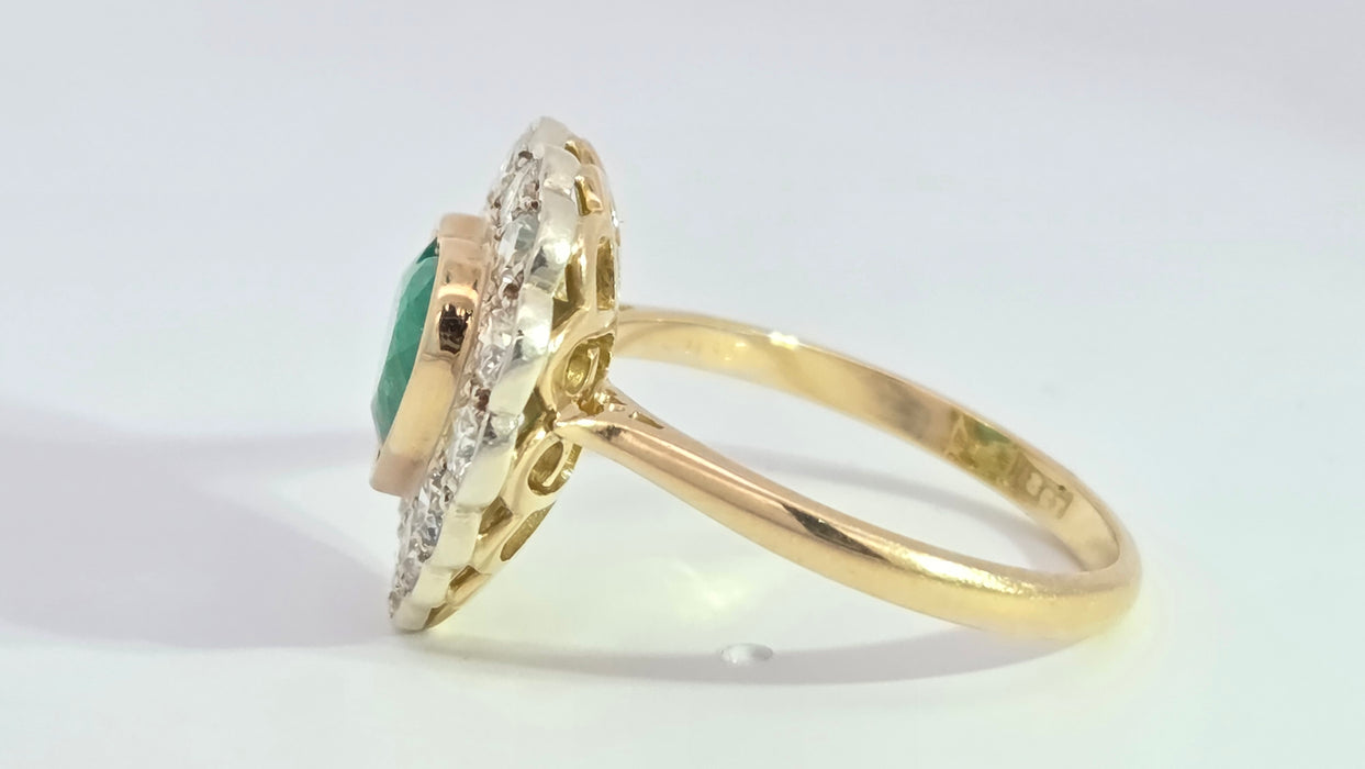 Vintage: 18ct Yellow Gold Emerald approx. 1.65ct & 13 Diamonds approx. 1ct Heart-Shaped Dress Ring
