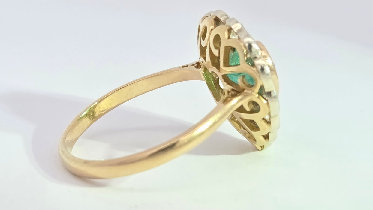 Vintage: 18ct Yellow Gold Emerald approx. 1.65ct & 13 Diamonds approx. 1ct Heart-Shaped Dress Ring
