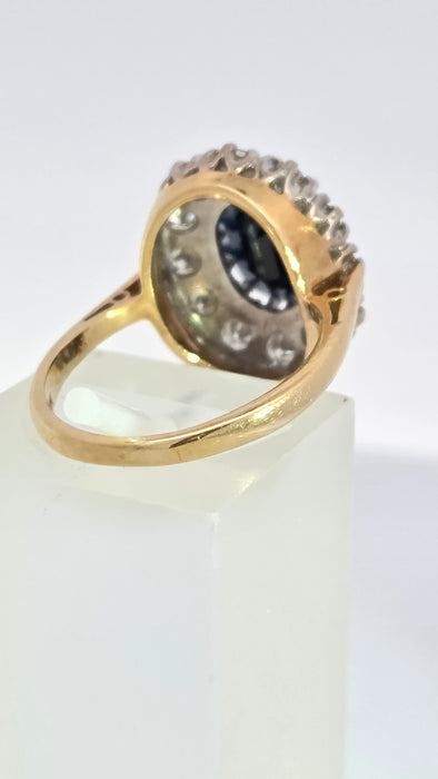 Vintage: 18ct Yellow Gold Sapphire 3.00ct & Diamond 0.75ct Diana Cluster Ring — From 1975