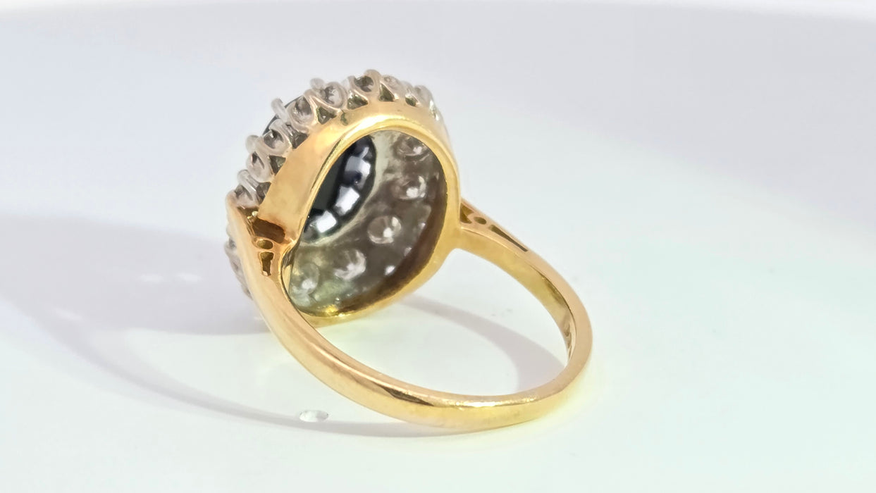 Vintage: 18ct Yellow Gold Sapphire 3.00ct & Diamond 0.75ct Diana Cluster Ring — From 1975
