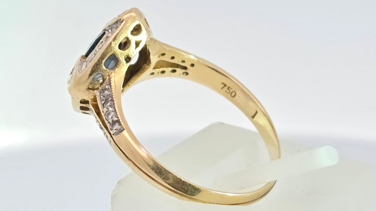 Vintage: 18ct Yellow Gold Sapphire 1.24ct & Diamond 0.20ct Art Deco Style Dress Ring