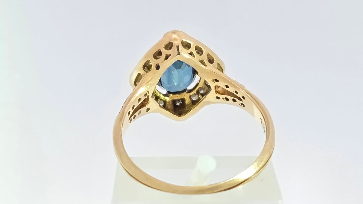 Vintage: 18ct Yellow Gold Sapphire 1.24ct & Diamond 0.20ct Art Deco Style Dress Ring