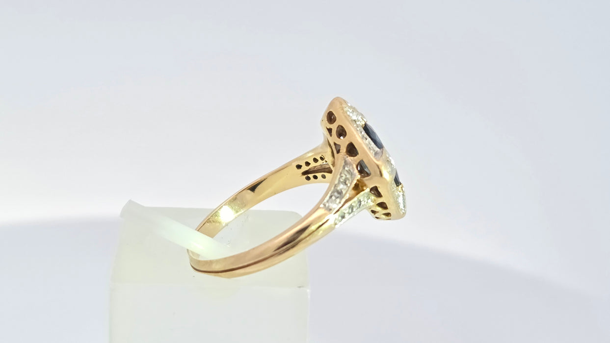 Vintage: 18ct Yellow Gold Sapphire 1.24ct & Diamond 0.20ct Art Deco Style Dress Ring