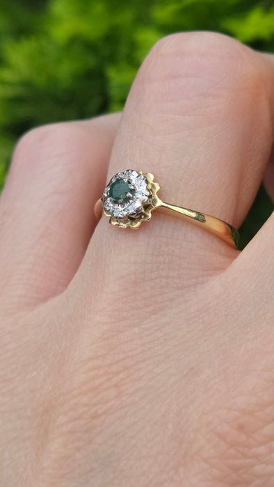 Vintage: 18ct Yellow Gold Emerald & Diamond Target Ring — From 1970