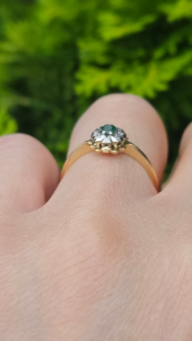 Vintage: 18ct Yellow Gold Emerald & Diamond Target Ring — From 1970