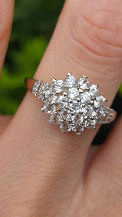 Modern: 9ct Yellow Gold White Topaz Cluster Ring