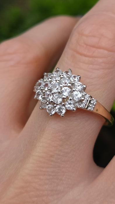 Modern: 9ct Yellow Gold White Topaz Cluster Ring