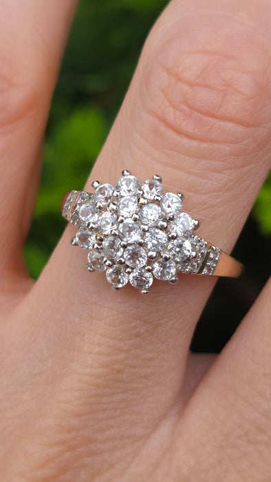 Modern: 9ct Yellow Gold White Topaz Cluster Ring