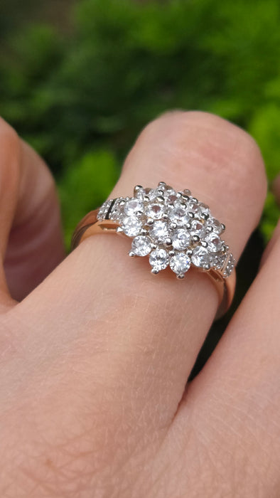 Modern: 9ct Yellow Gold White Topaz Cluster Ring