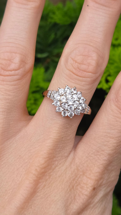 Modern: 9ct Yellow Gold White Topaz Cluster Ring