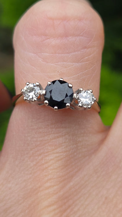Vintage: 18ct Yellow Gold Sapphire & Diamond Trilogy Ring — From 1984