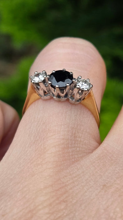 Vintage: 18ct Yellow Gold Sapphire & Diamond Trilogy Ring — From 1984