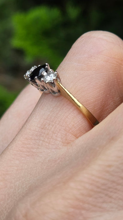 Vintage: 18ct Yellow Gold Sapphire & Diamond Trilogy Ring — From 1984