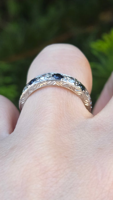 Vintage: 18ct White Gold Sapphire 0.51ct & Diamond 0.31ct Stacker Ring — From 1973