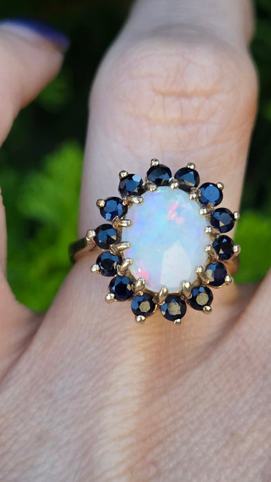 Vintage: 9ct Yellow Gold Opal & Sapphire Cluster Ring — From 1976