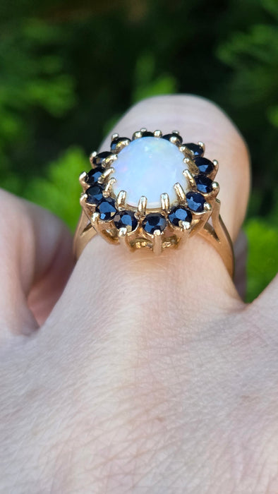 Vintage: 9ct Yellow Gold Opal & Sapphire Cluster Ring — From 1976