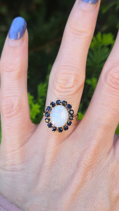 Vintage: 9ct Yellow Gold Opal & Sapphire Cluster Ring — From 1976