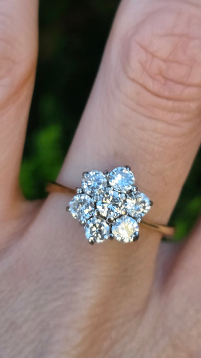 Vintage: 18ct Yellow Gold Diamond 1.45ct Seven Stone Floral Cluster Ring