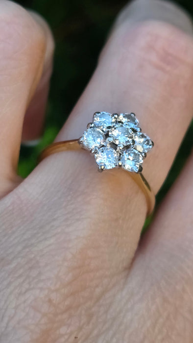 Vintage: 18ct Yellow Gold Diamond 1.45ct Seven Stone Floral Cluster Ring