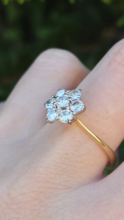 Vintage: 18ct Yellow Gold Diamond 1.45ct Seven Stone Floral Cluster Ring