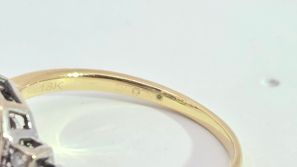 Vintage: 18ct Yellow Gold Ruby & 18-Diamond Art Deco Panel Style Ring