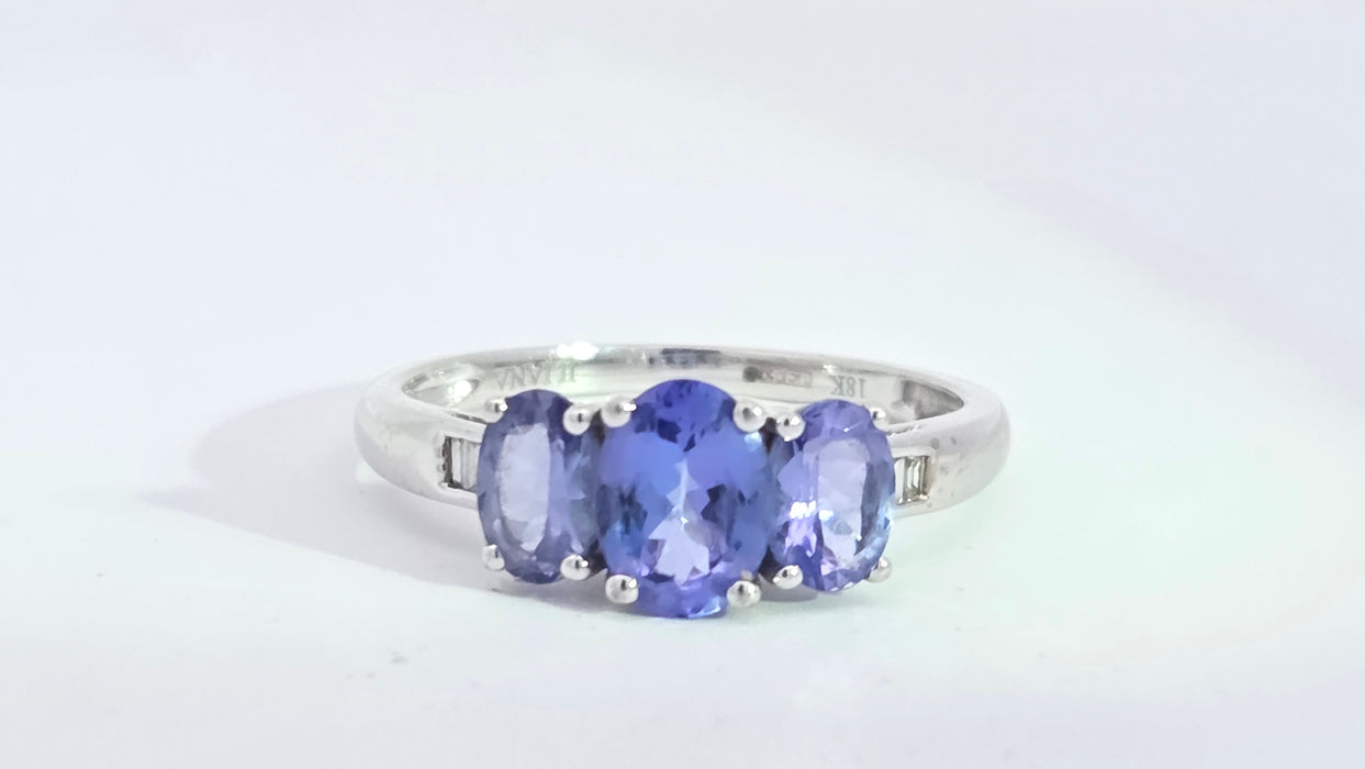 Vintage: 18ct White Gold Tanzanite & Diamond Trilogy Ring