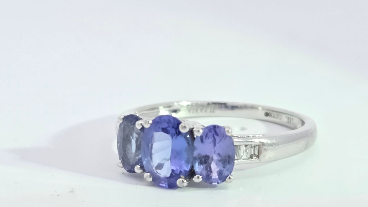 Vintage: 18ct White Gold Tanzanite & Diamond Trilogy Ring