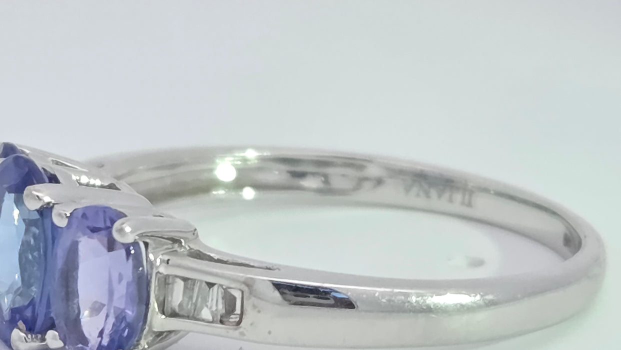 Vintage: 18ct White Gold Tanzanite & Diamond Trilogy Ring