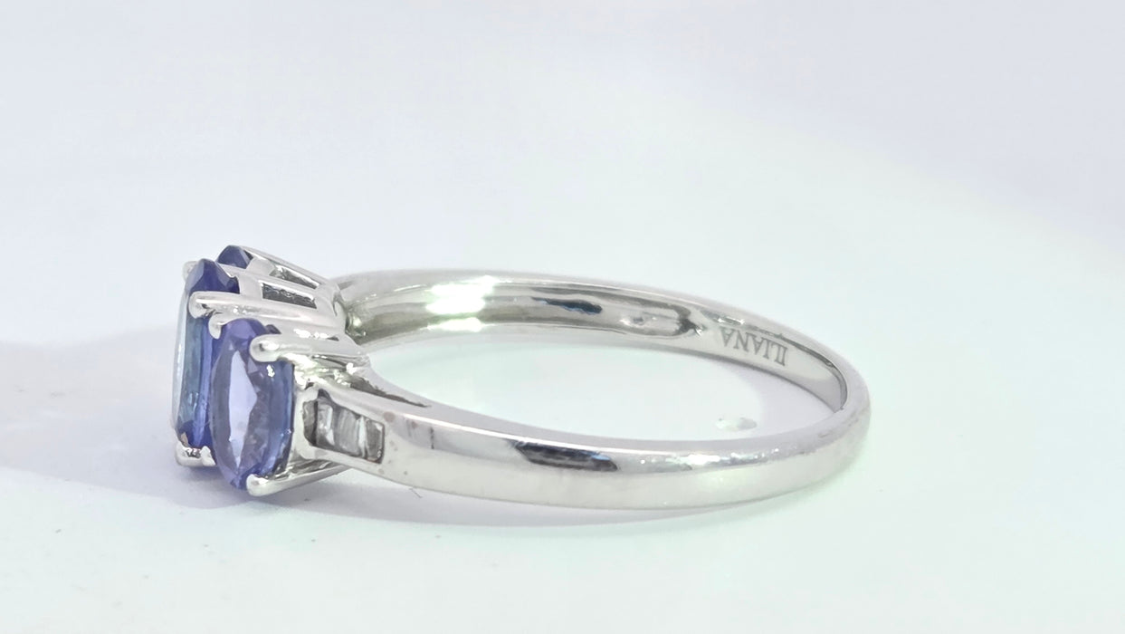 Vintage: 18ct White Gold Tanzanite & Diamond Trilogy Ring