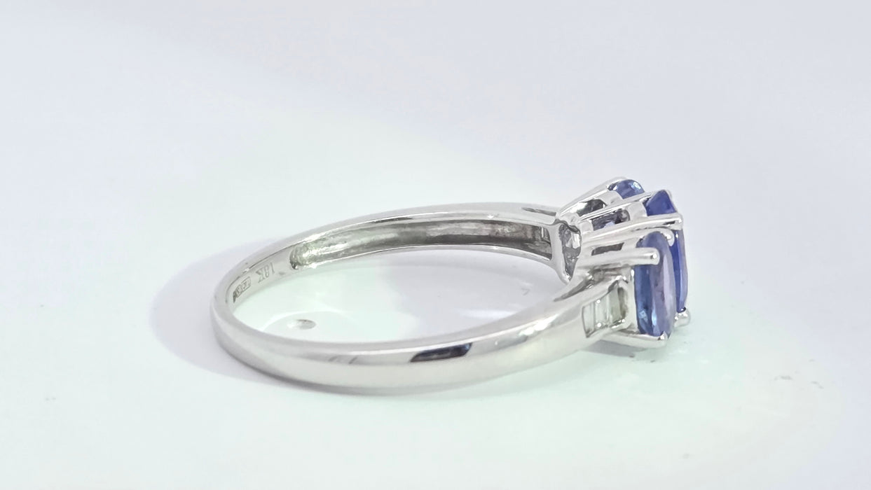 Vintage: 18ct White Gold Tanzanite & Diamond Trilogy Ring