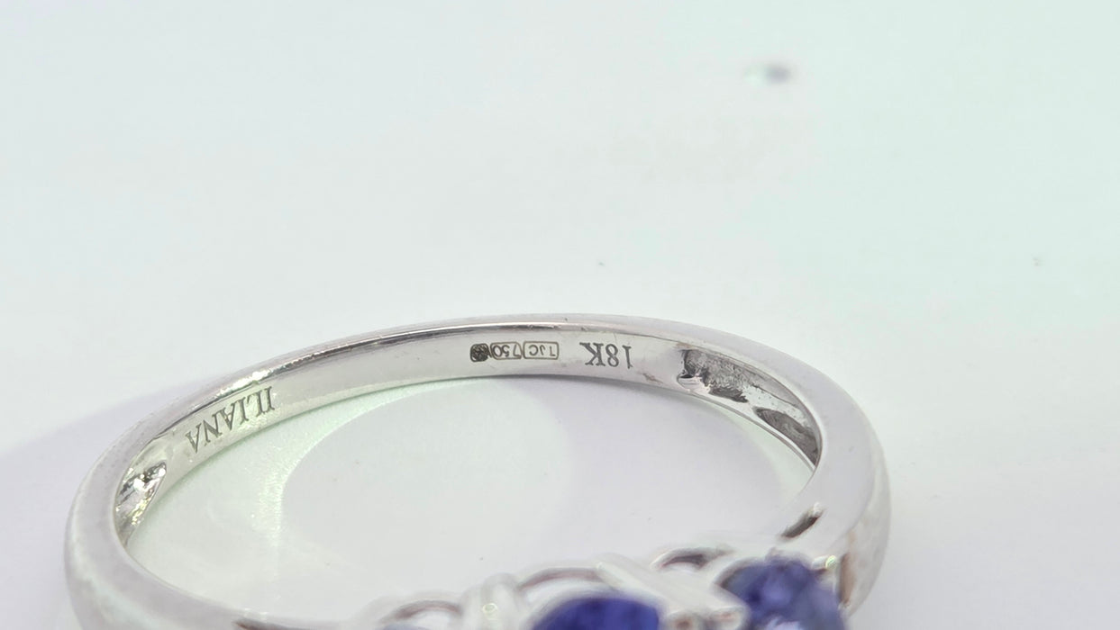 Vintage: 18ct White Gold Tanzanite & Diamond Trilogy Ring