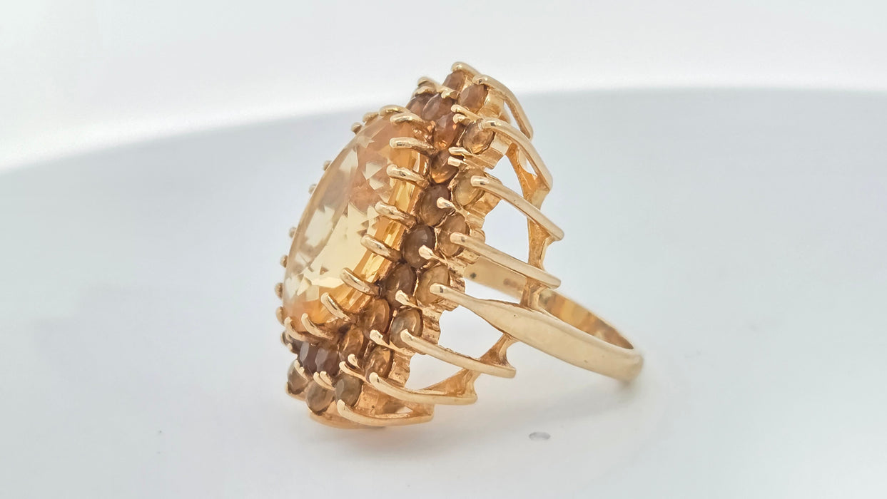Vintage: 9ct Yellow Gold Citrine 13.69ct Statement Cocktail Cluster Ring — From 1973