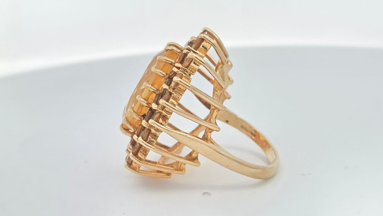 Vintage: 9ct Yellow Gold Citrine 13.69ct Statement Cocktail Cluster Ring — From 1973