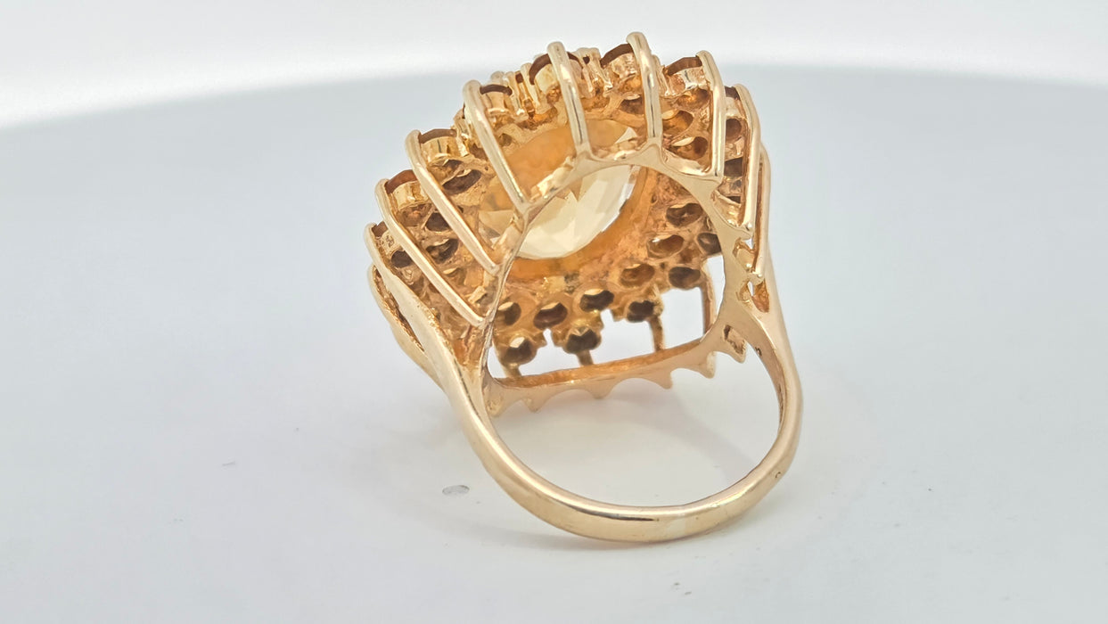 Vintage: 9ct Yellow Gold Citrine 13.69ct Statement Cocktail Cluster Ring — From 1973