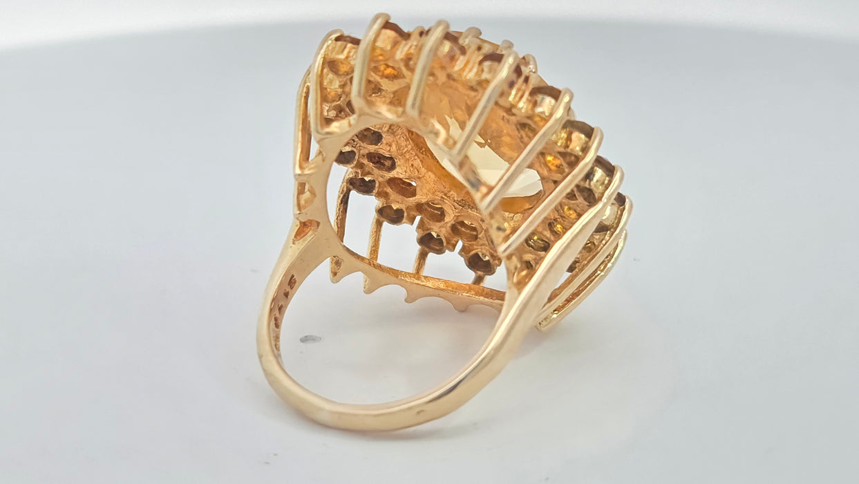 Vintage: 9ct Yellow Gold Citrine 13.69ct Statement Cocktail Cluster Ring — From 1973