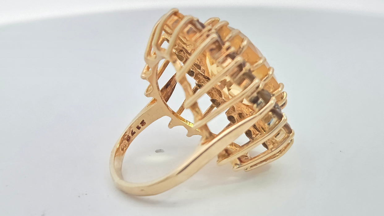 Vintage: 9ct Yellow Gold Citrine 13.69ct Statement Cocktail Cluster Ring — From 1973