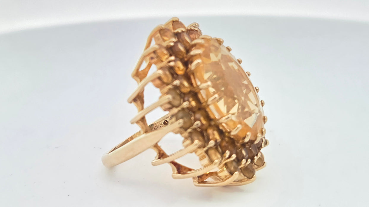 Vintage: 9ct Yellow Gold Citrine 13.69ct Statement Cocktail Cluster Ring — From 1973
